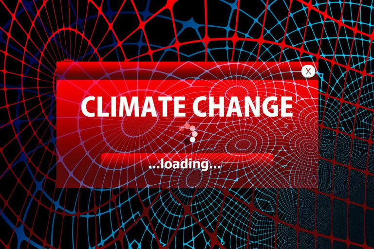 cartello con climate change loading: affronta il tema della riduzione delle emissioni